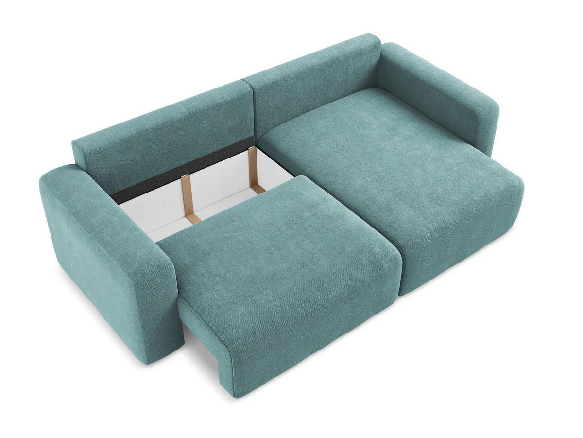 ECKSOFA mit Schlaffunktion rechts Chenille Stoff Blau - Blau/Beige, Kunststoff/Textil (244/149cm) - Makamii