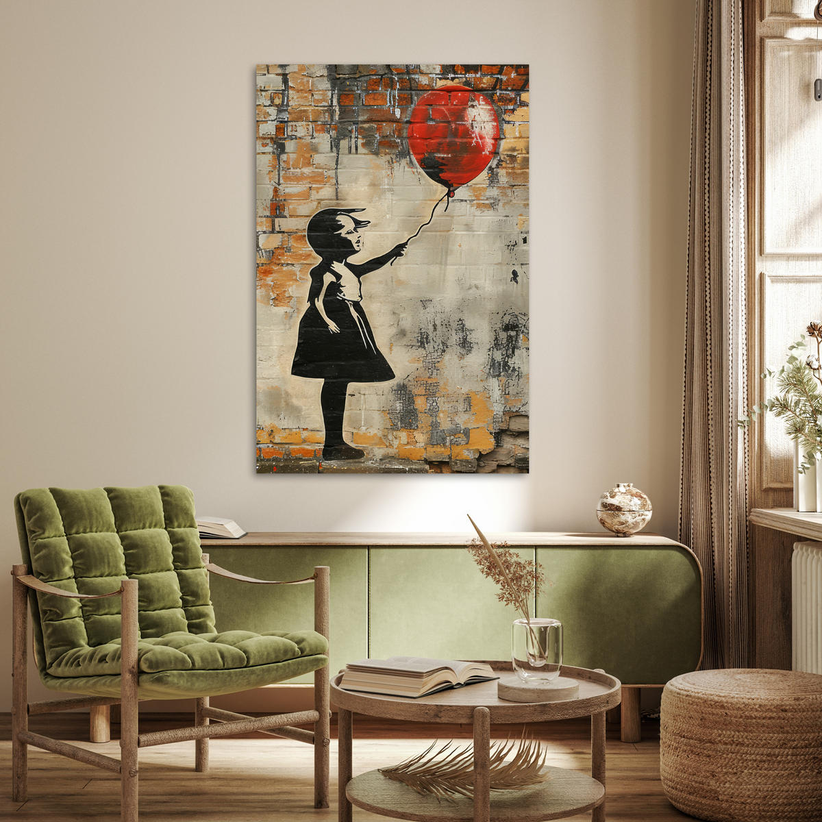 POSTER Graffiti - Banksy - Mädchen - Straßenkunst 80x120 cm - Sandfarben, Papier (80/120/0.1cm) - MuchoWow