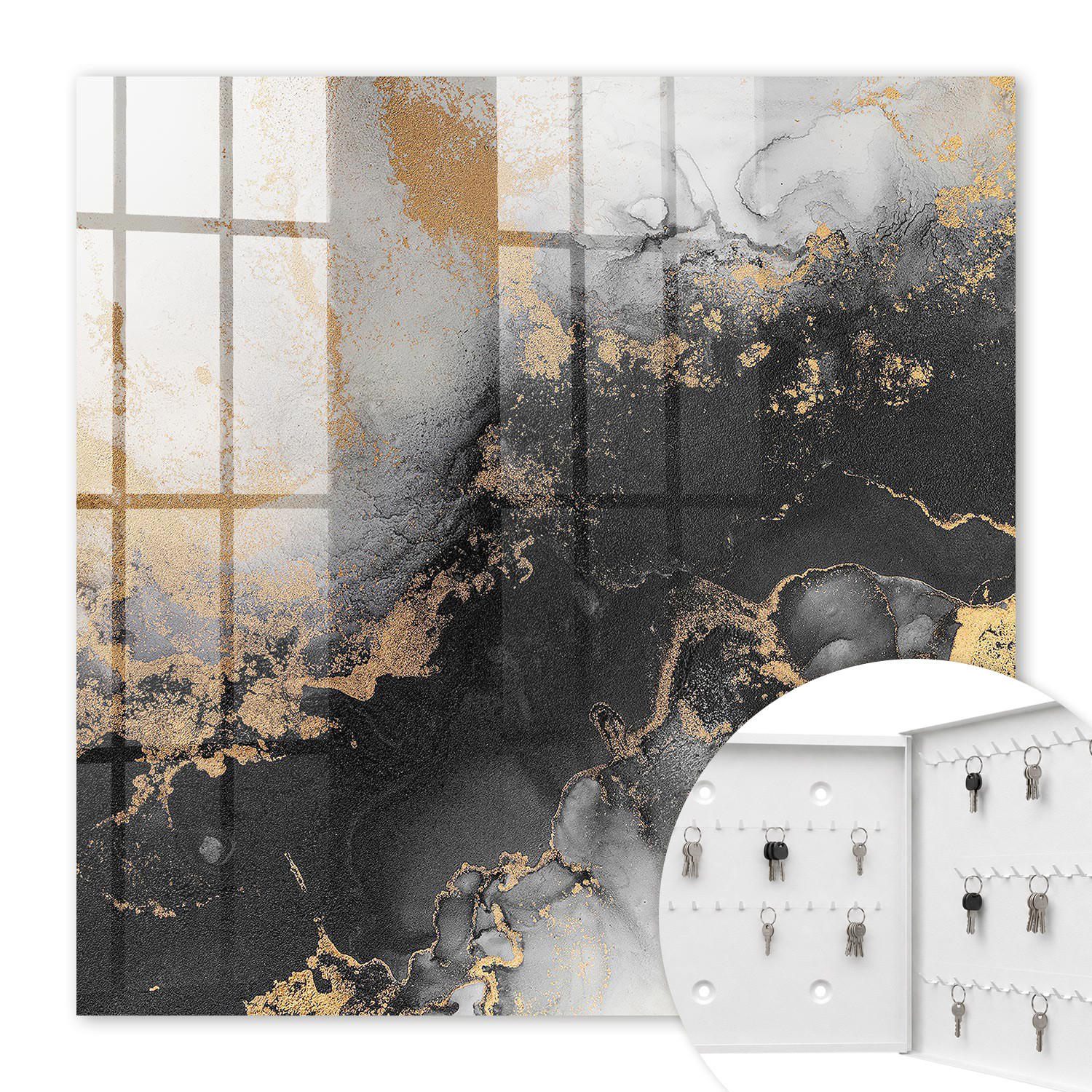 SCHLÜSSELBOX Weiß 30x30 cm – Türöffnung nach rechts - Weiße Eleganz - Schwarz, Metall (30/30/5cm) - TULUP