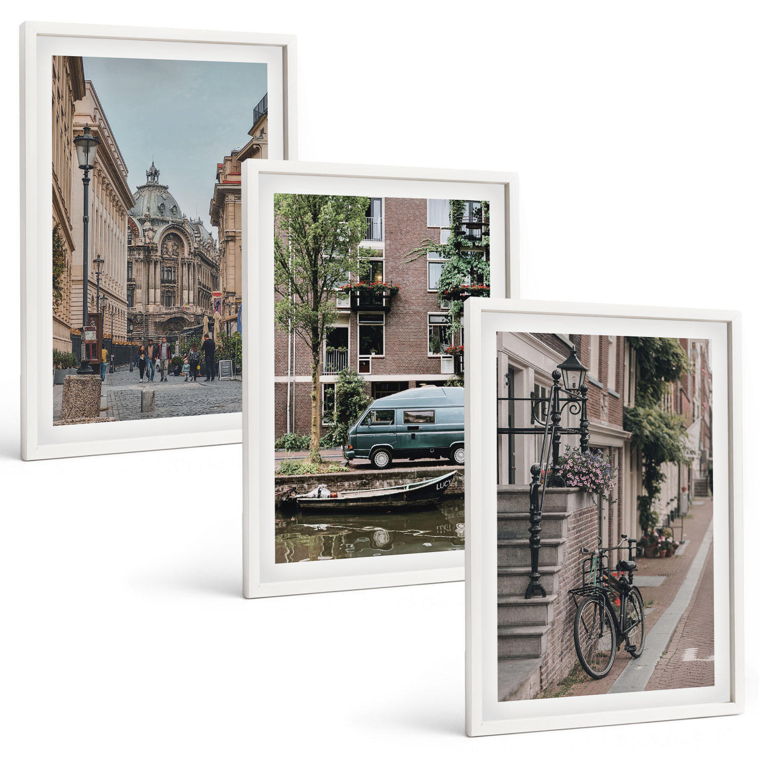 BILDER SET 3er Set - 40x60 cm Weißer Rahmen - Stadtansichten von Gebäuden - Weiß, Kunststoff (40/60cm) - TULUP