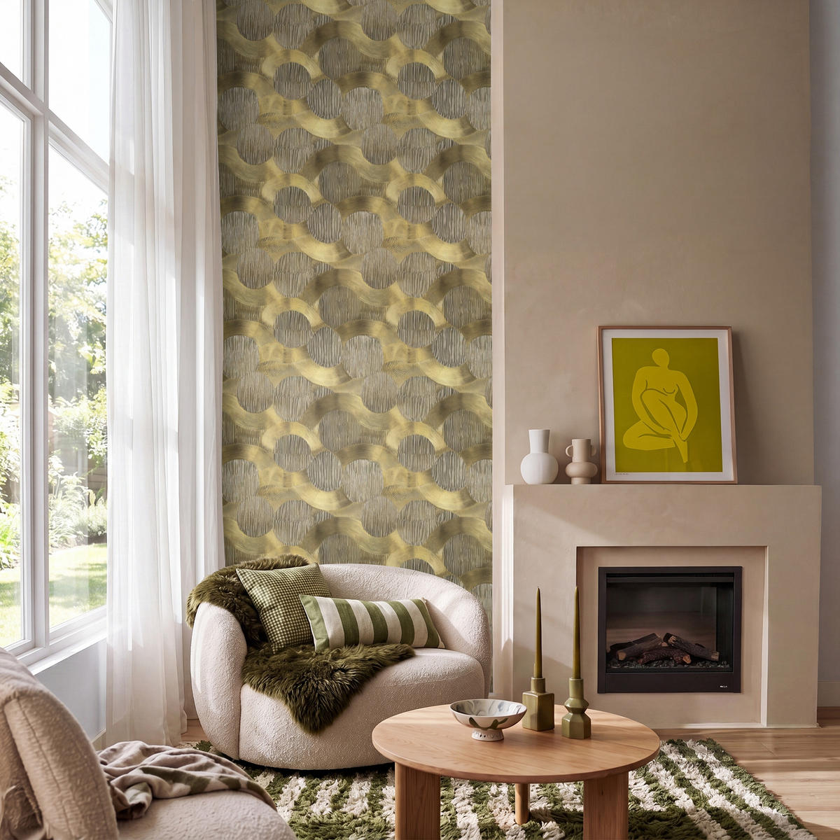 TAPETE - Modern - Geometrisch - Gold - 100x240 cm - Goldfarben, Papier (100/240cm) - OnlyWow