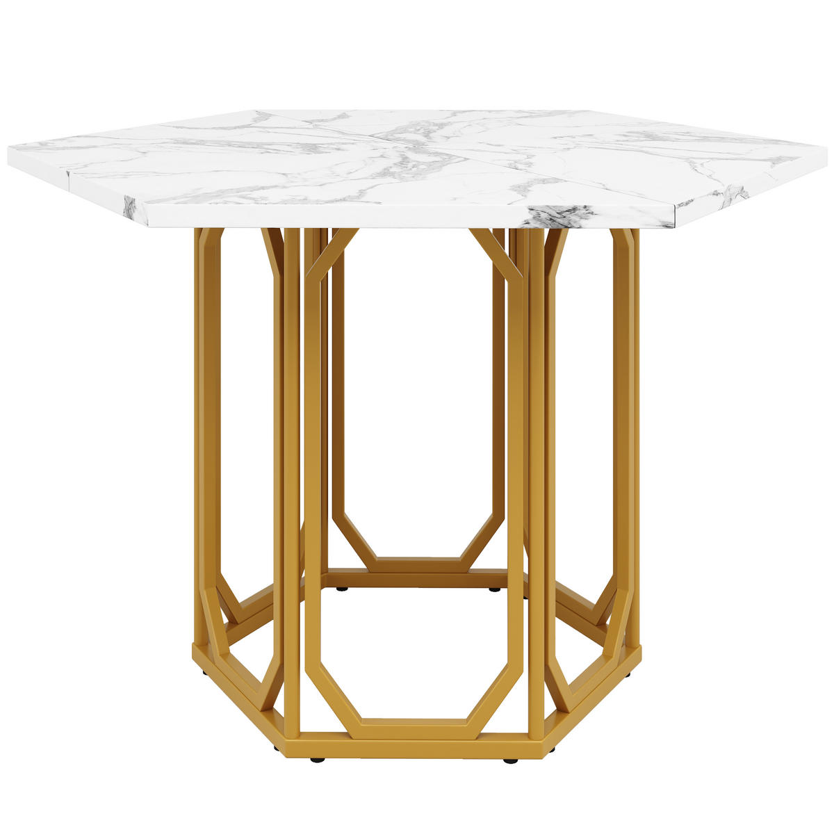 ESSTISCH 110,2/95,4/75,5 cm Gold mit Marmoroptik aus MDF und Metall - Goldfarben, Holzwerkstoff (110.2/95.4/75.5cm) - OKWISH