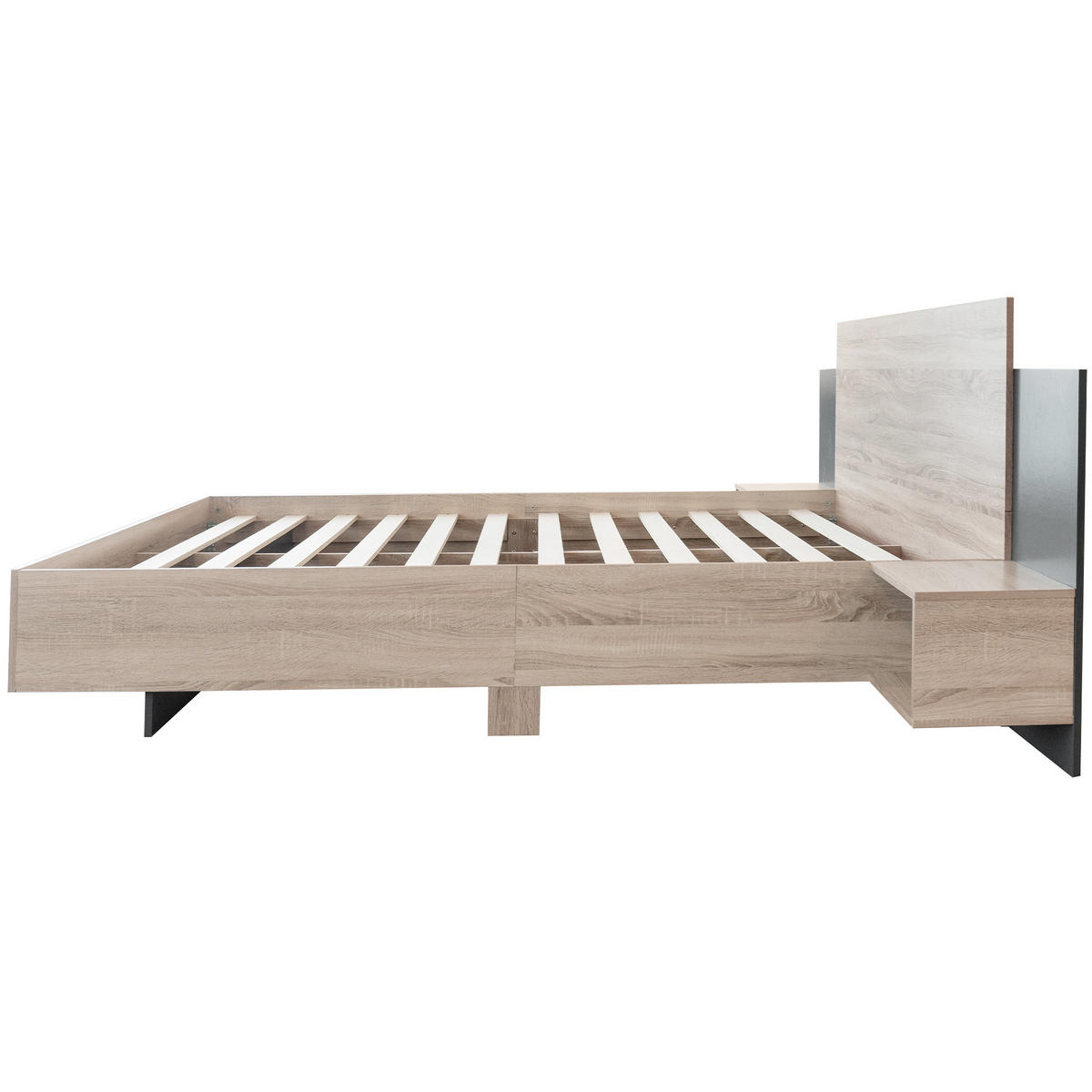 DOPPELBETT 160/200 cm mit 2 integrierten Nachtkommoden und Lattenrost, Massivholz in Sonoma-Eiche/Dunkelgrau - Dunkelgrau, Holz (160/200cm) - Redom