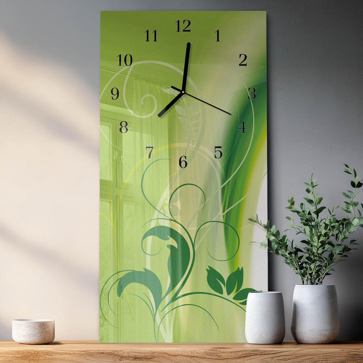 WANDUHR 60x30 cm - Kalziumkarbonat - Grün, Glas (30/60/0.4cm) - TULUP
