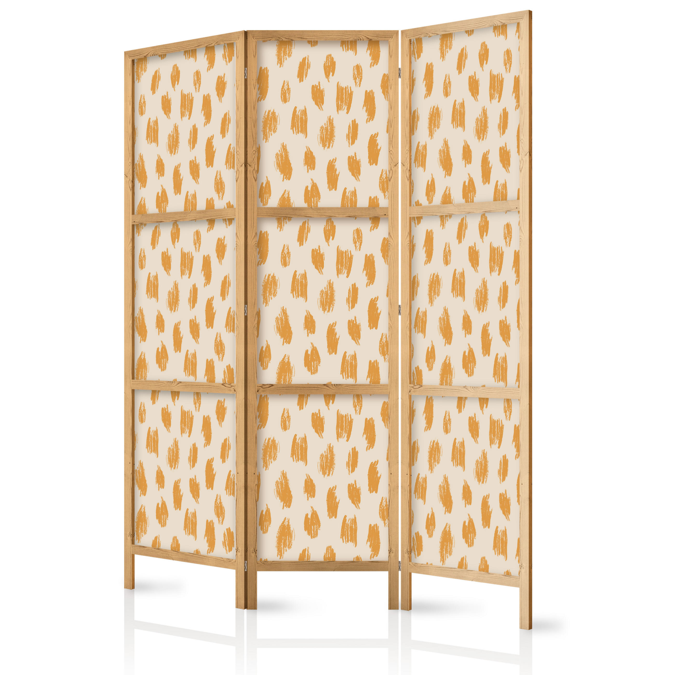 PARAVÁN Japonský 3-dielny 135x172 cm Béžová Abstrakcia - oranžová, drevo/textil (135/172/3cm) - Muralo