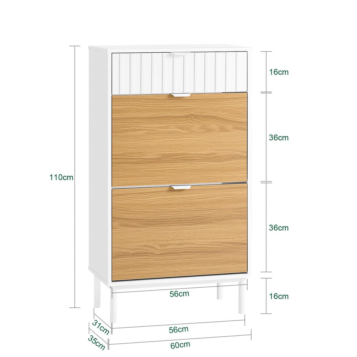 SCHUHSCHRANK Weiß-Natur - Weiß/Naturfarben, Holzwerkstoff/Metall (60/110/35cm) - SoBuy
