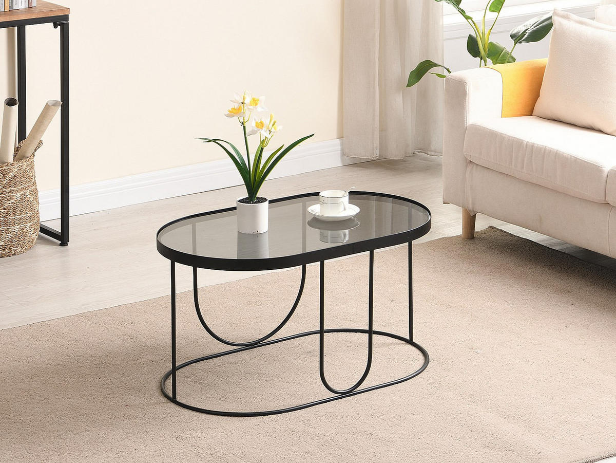 COUCHTISCH aus Metall & Rauchglas - Schwarz & Transparent - PRETORIA - Transparent, Glas (75/45/40cm) - Vente-Unique