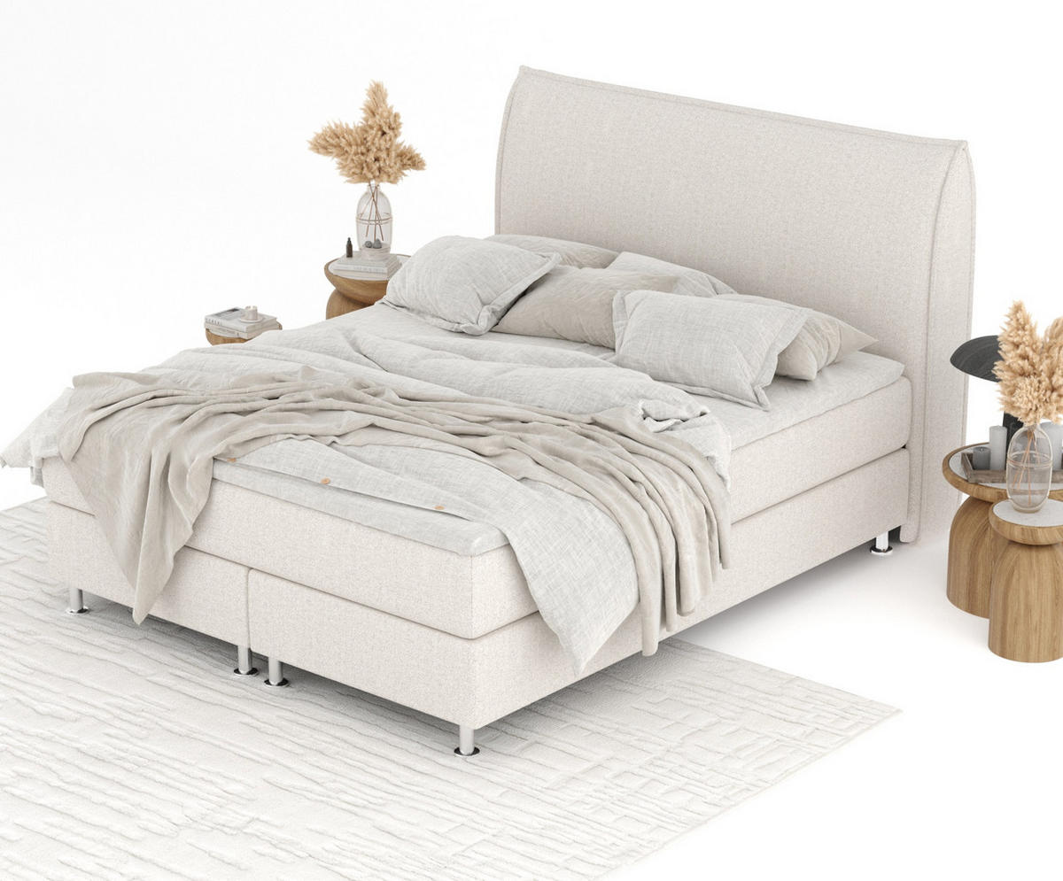 BOXSPRINGBETT Chermin Hellbeige 140/200 cm mit Latex-Topper - Beige/Silberfarben, Holz/Holzwerkstoff (140/200cm) - Maison de Reve