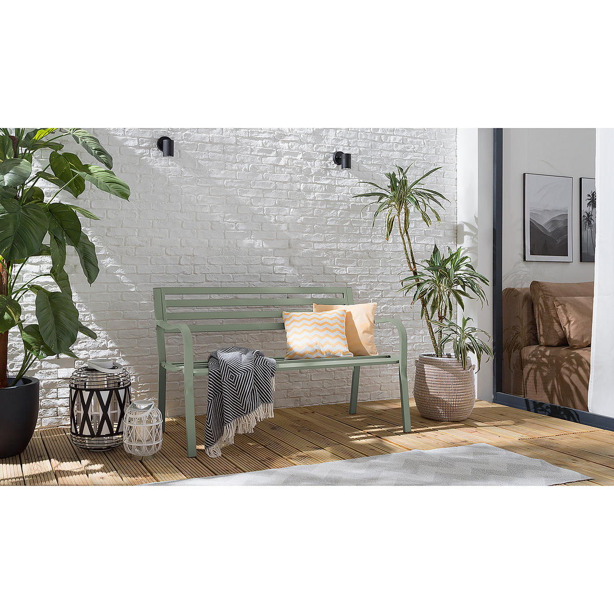 GARTENBANK - Stahl - Salbeigrün, Metall (128/81/56cm) - home24