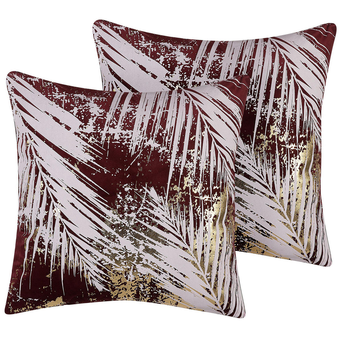 DEKOKISSEN 2er-Set Burgunderrot 45/45 cm Calla - Weinrot, Textil (45/45cm) - Beliani