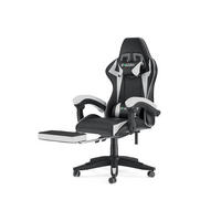 GAMING-STUHL höhenverstellbar, Fußstütze, Lendenkissen – Schwarz/Weiß - Weiß, Leder (50/134/50cm) - Rattantree