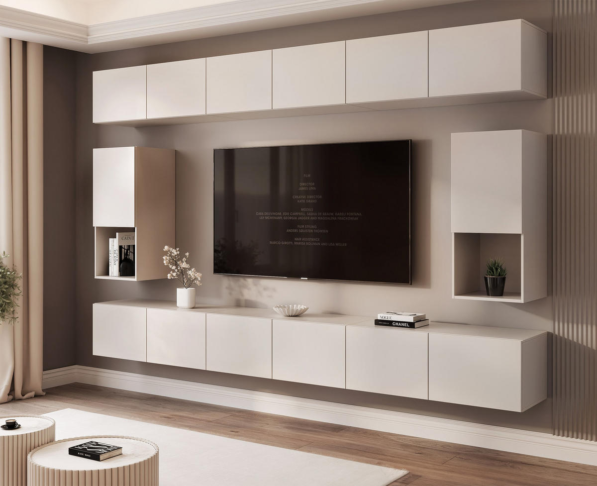 WOHNWAND ANGEL LINE IV 4-teilig, mit LED-Beleuchtung, Kaschmir - Kaschmir, Holzwerkstoff (300/162/40cm) - Idohome