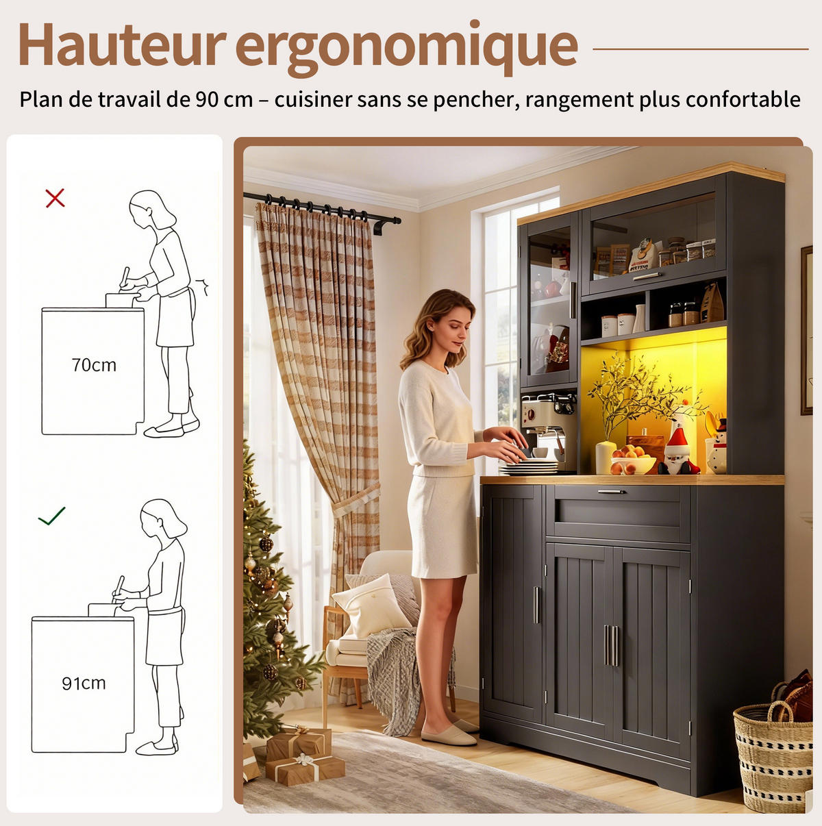 BUFFET 104/40/180 cm schwarz aus MDF mit LED-Beleuchtung - Schwarz, Holzwerkstoff (104/180/40cm) - OKWISH