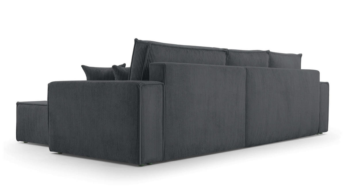 ECKSOFA L Form Cedria Grey 287/145/85 cm mit Schlaffunktion - Schwarz/Grau, Kunststoff/Textil (287/145cm) - AX Living