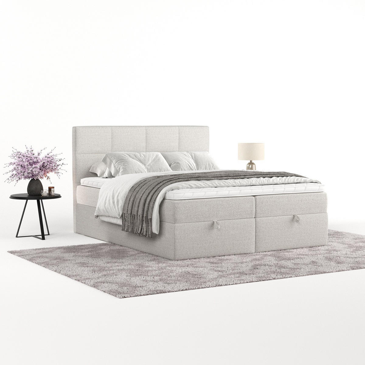 BOXBETT Velto 180/200 cm Hellbeige im Riva Stoff - Sandfarben/Schwarz, Holz/Holzwerkstoff (180/200cm) - AltaBeds