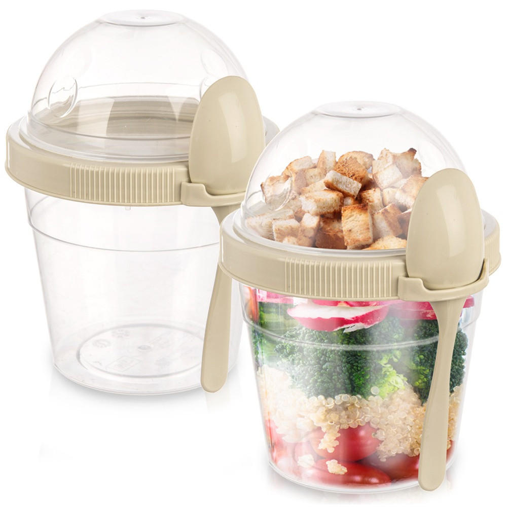 JOGHURTBECHER mit Löffel für die Lunchbox 400 ml 2 Stück. - Cappuccino, Kunststoff (11.5/13.5/10.5cm) - Orion 