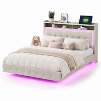 POLSTERBETT 140/200 cm in Beige Leinen mit LED und USB - Beige, Holzwerkstoff/Textil (140/200cm) - CHICFURN