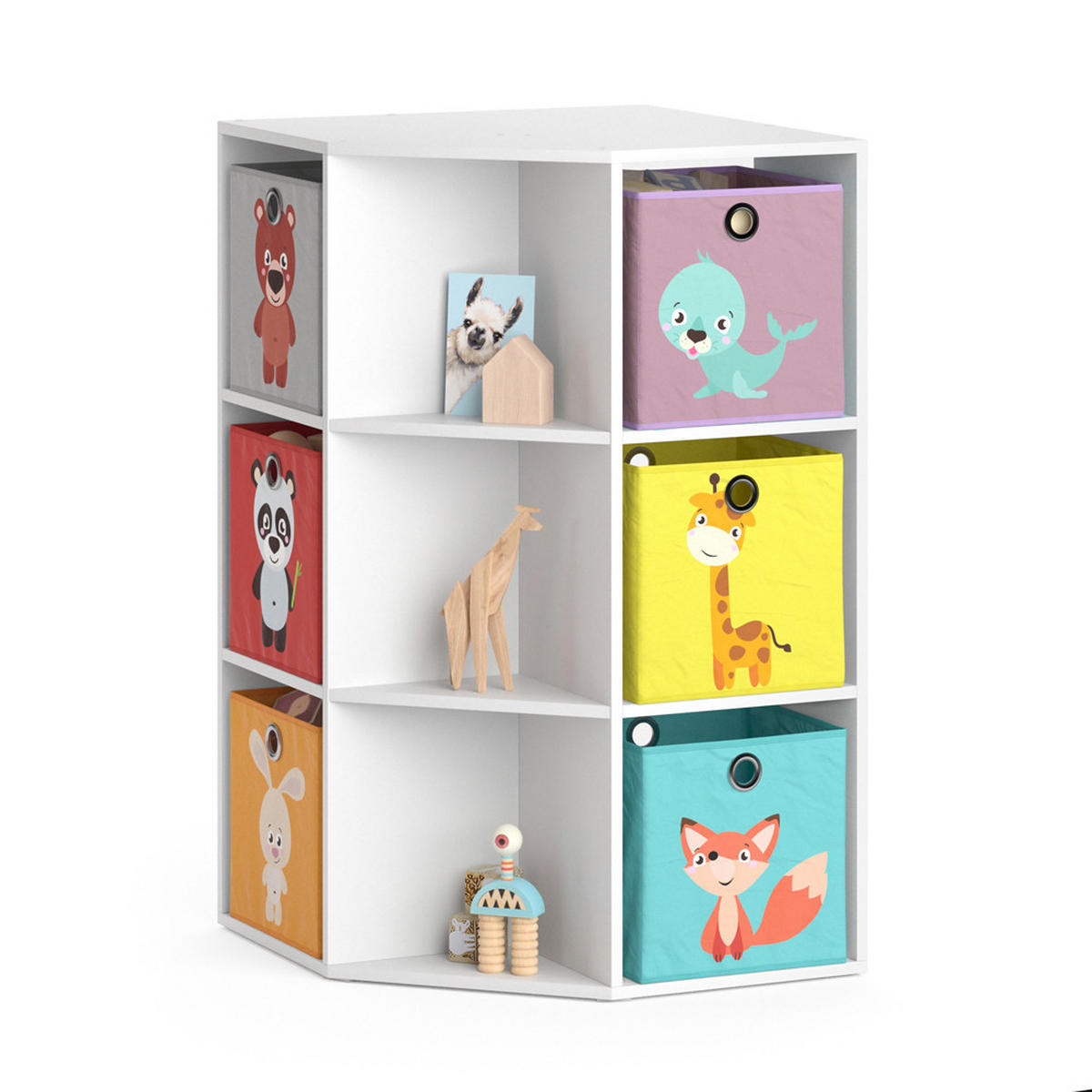 KINDERREGAL Luigi Weiß 64 x 107.8 cm mit 6 Faltboxen opt.1 - Weiß, Holzwerkstoff (64/107.8/64cm) - Vicco