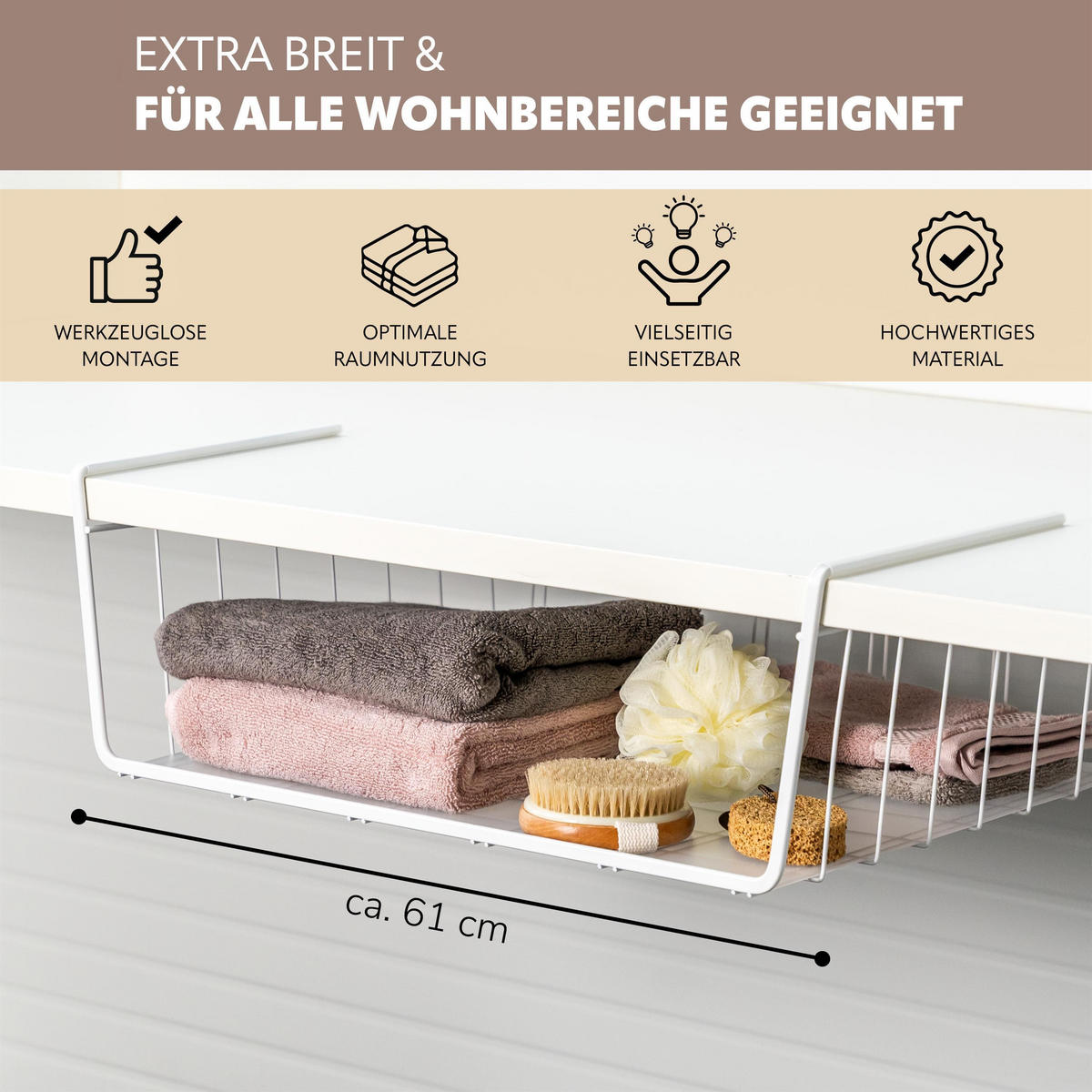 MAXI-SCHRANKKORB, weiß - Weiß, Metall (61/20/45.5cm) - eluno