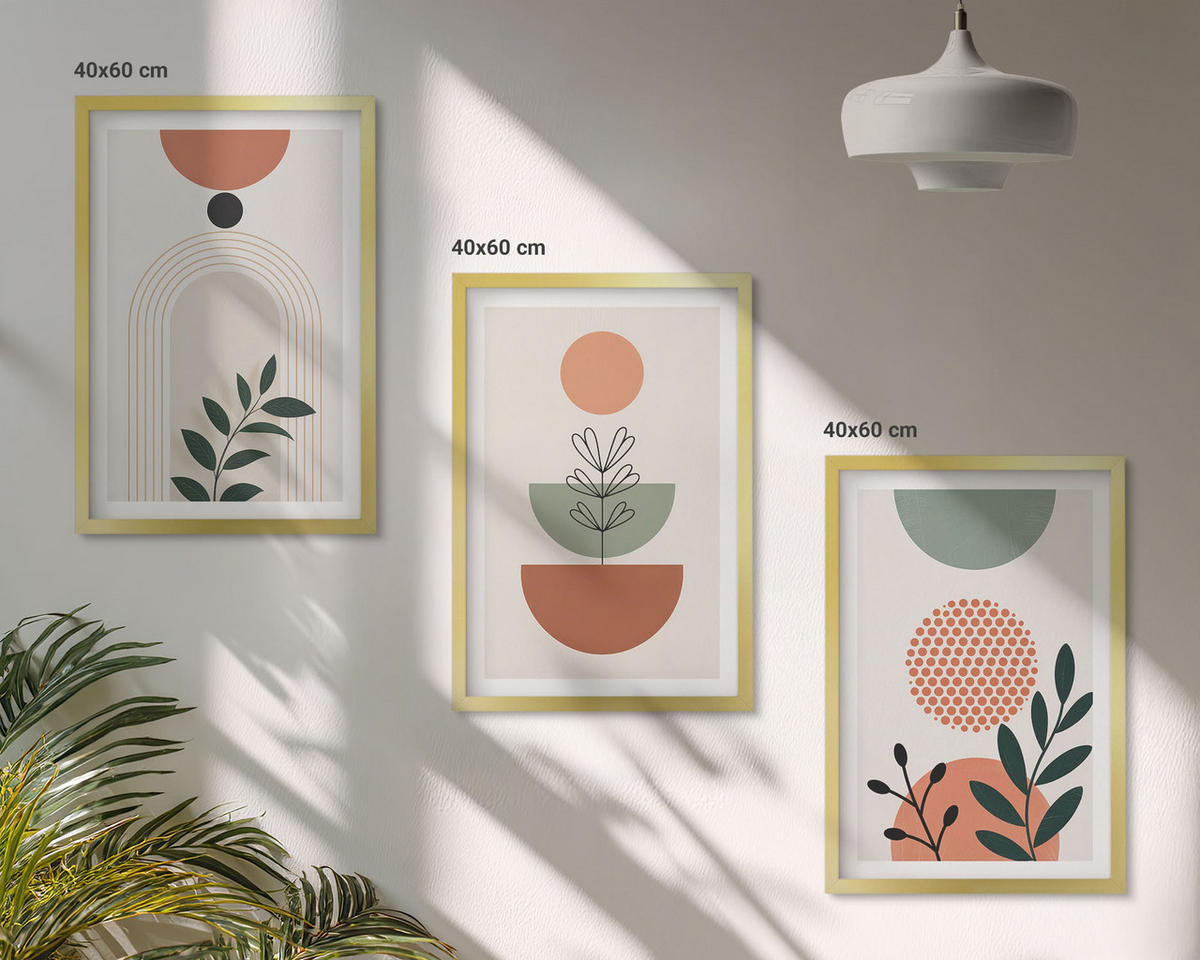 BILDER SET 3er Set - 40x60 cm Goldrahmen - Moderne Pflanzenmotive - Goldfarben, Kunststoff (40/60cm) - TULUP