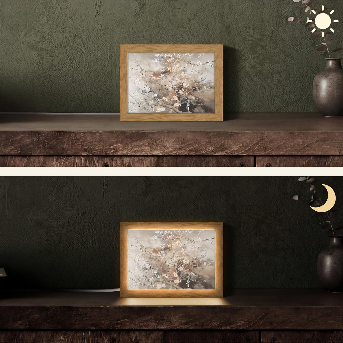 STOLNÍ LAMPA Mandlový květ - Umění - Van Gogh - Béžová - Abstraktní 20x15 cm - barva javoru, kompozitní dřevo (8/20/15cm) - OnlyWow