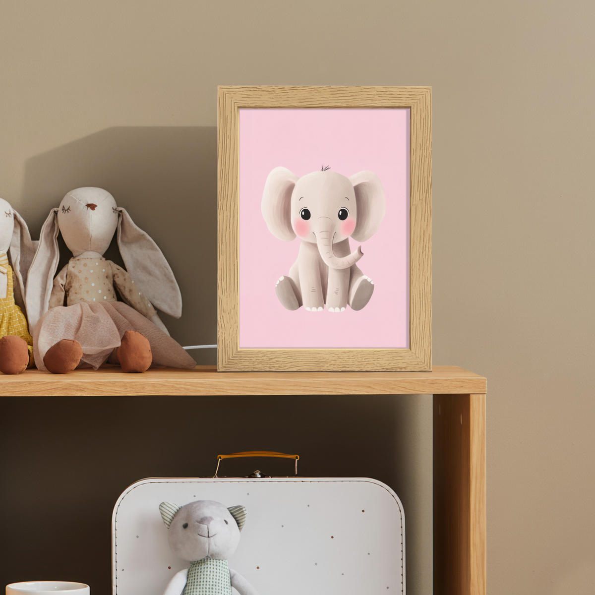NACHTTISCHLAMPE Elefant - Baby - Rosa - Cartoon 15x20 cm - Rosa, Holzwerkstoff (8/15/20cm)