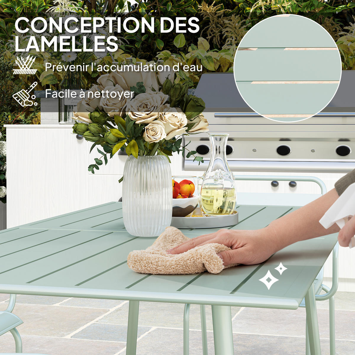 GARTENTISCHGRUPPE DE-18097 7-teilig, stapelbar Hellgrün - Grün, Metall - ComfortXL