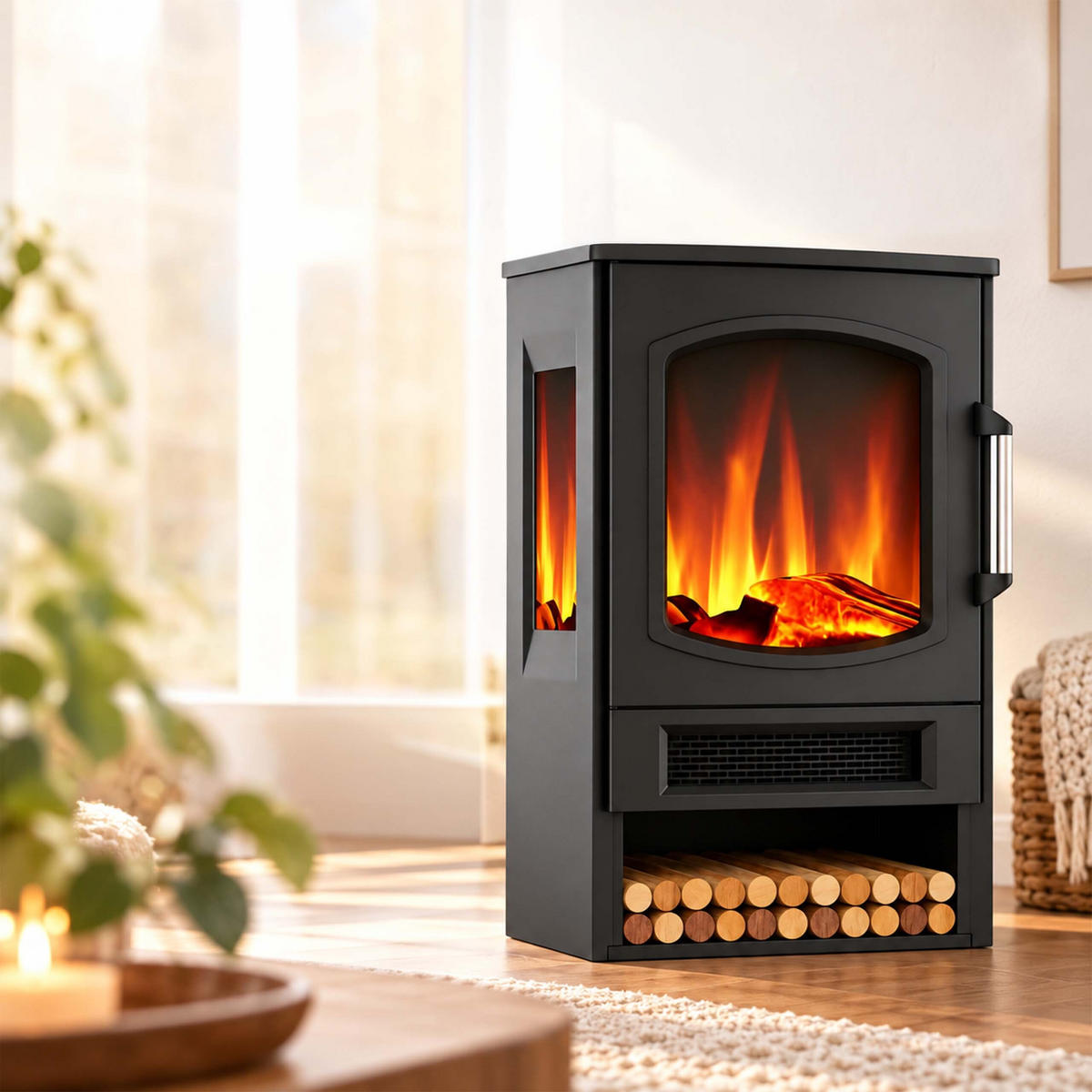 ȘEMINEU Negru electric cu încălzire 1800 W telecomandă - negru, sticlă/material plastic (44/75/35cm) - Relaxdays