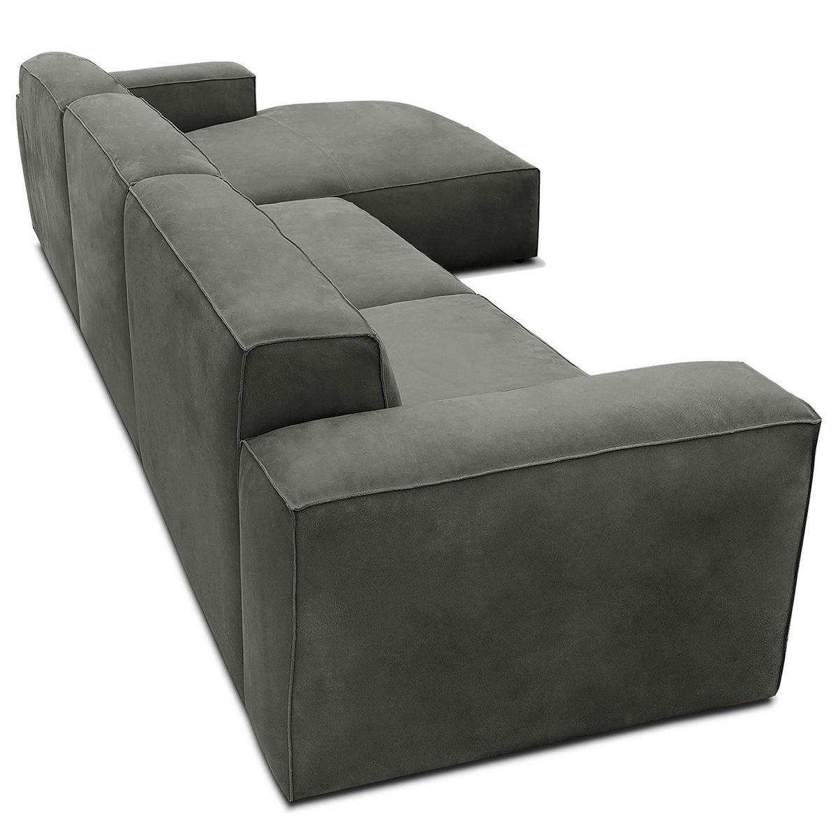 ECKSOFA mit Longchair - Anthrazit/Schwarz, Leder/Kunststoff (345/170cm) - home24
