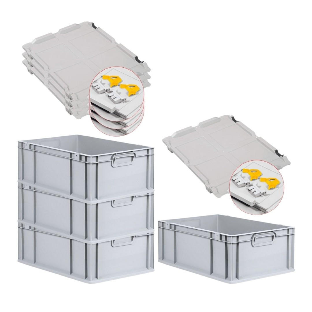 EUROBOX 4x Nextgen Economy Mit Scharnierdeckel Grau/Gelb Griffe Geschlossen 44 Liter - Gelb, Kunststoff (40/22/60cm) - PROREGAL