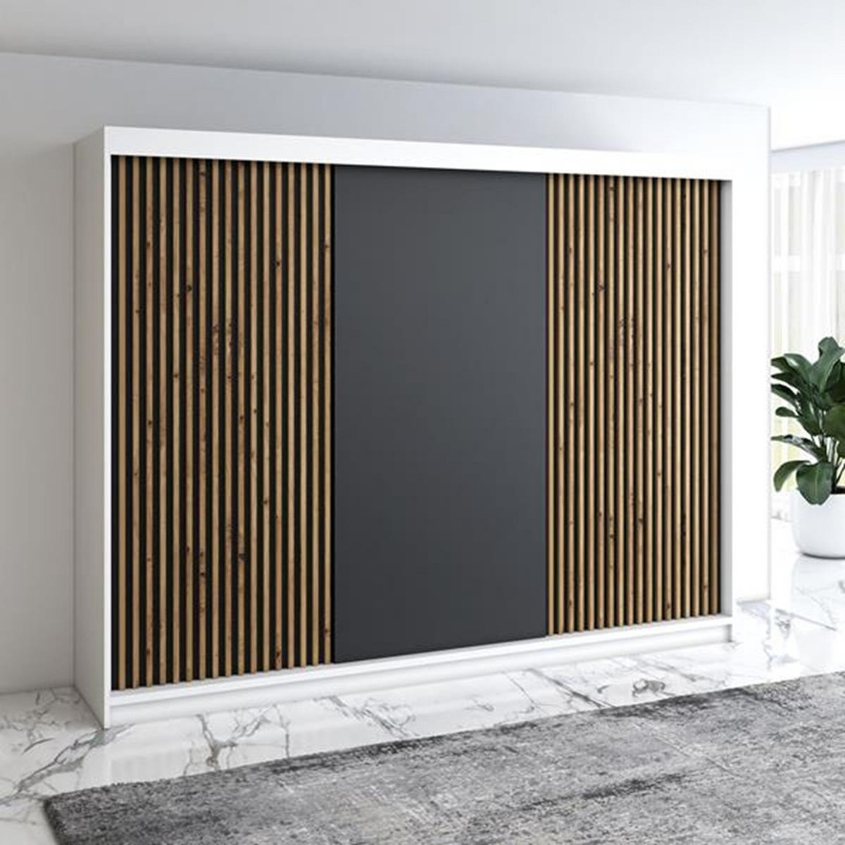 SCHWEBETÜRENSCHRANK 200 CM IOSA Farbe: Weiß, schwarz - Schwarz/Weiß, Holzwerkstoff (200/215/59.5cm) - A&J MöbelLand