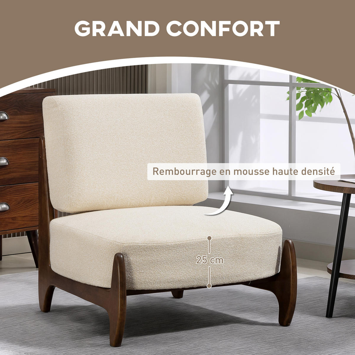 SESSEL DE-13303 Chenille-Stoff & dickes Polster Creme - Creme, Holz (72/81/73.5cm) - ComfortXL