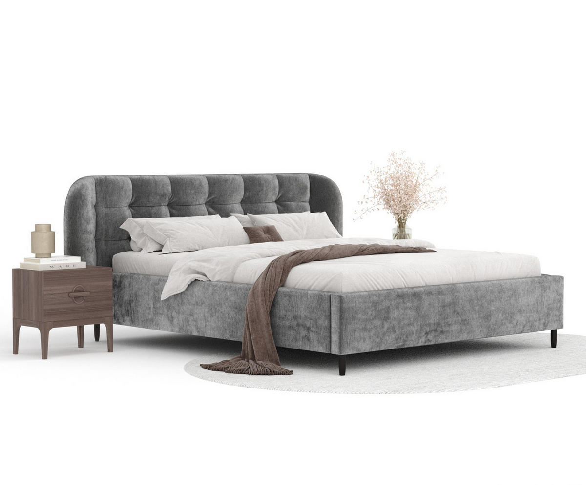 POLSTERBETT Nuno Grau 160/200 cm im Chenille-Stoff - Schwarz/Naturfarben, Holz/Holzwerkstoff (160/200cm) - Maison de Reve