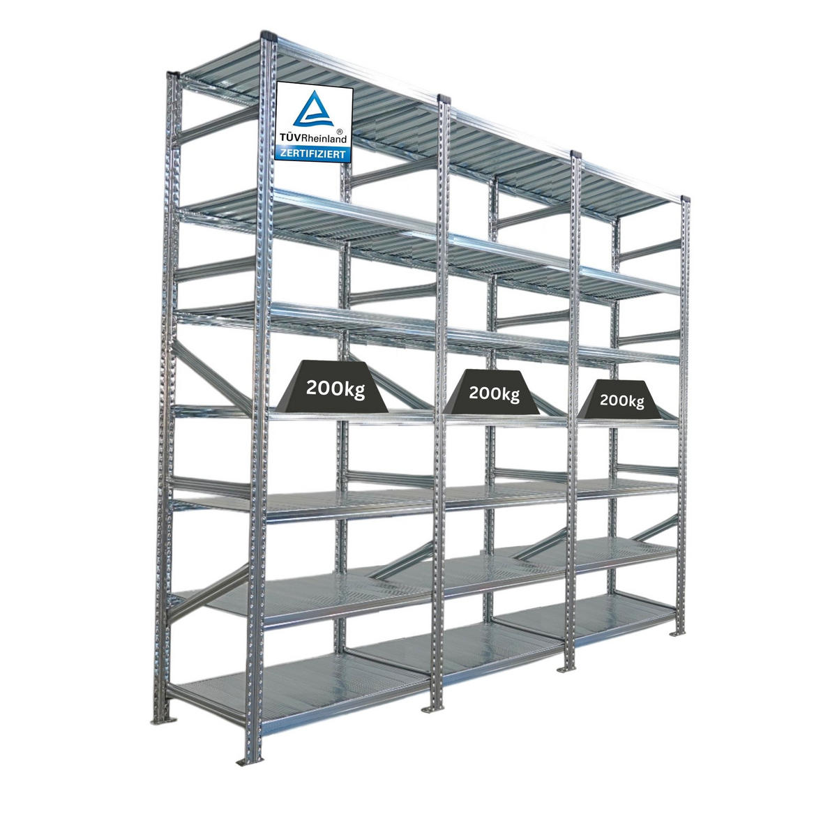 FACHBODENREGAL Proximo Stecksystem 250x270x60cm 7 Ebenen Beidseitig nutzbar Verzinkt - Silberfarben, Metall (270/250/60cm) - PROREGAL