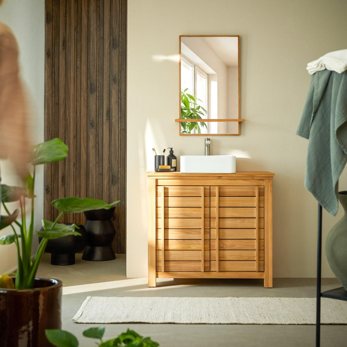 WASCHTISCHUNTERSCHRANK Rose Natur aus Teak - Naturfarben, Holz (90/80/45cm) - Tikamoon
