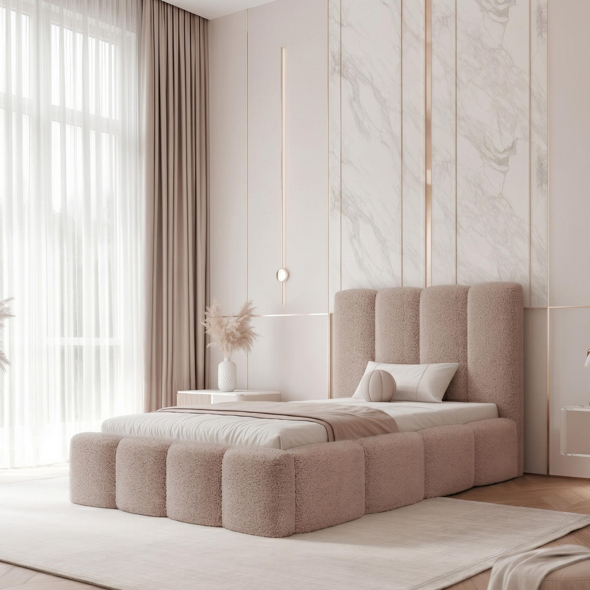 POLSTERBETT LANDARE 120x200 cm Altrosa Bouclé (Stoff Coral) - mit Bettkasten und Lattenrost - Altrosa, Holzwerkstoff/Textil (120/200cm) - Ravio