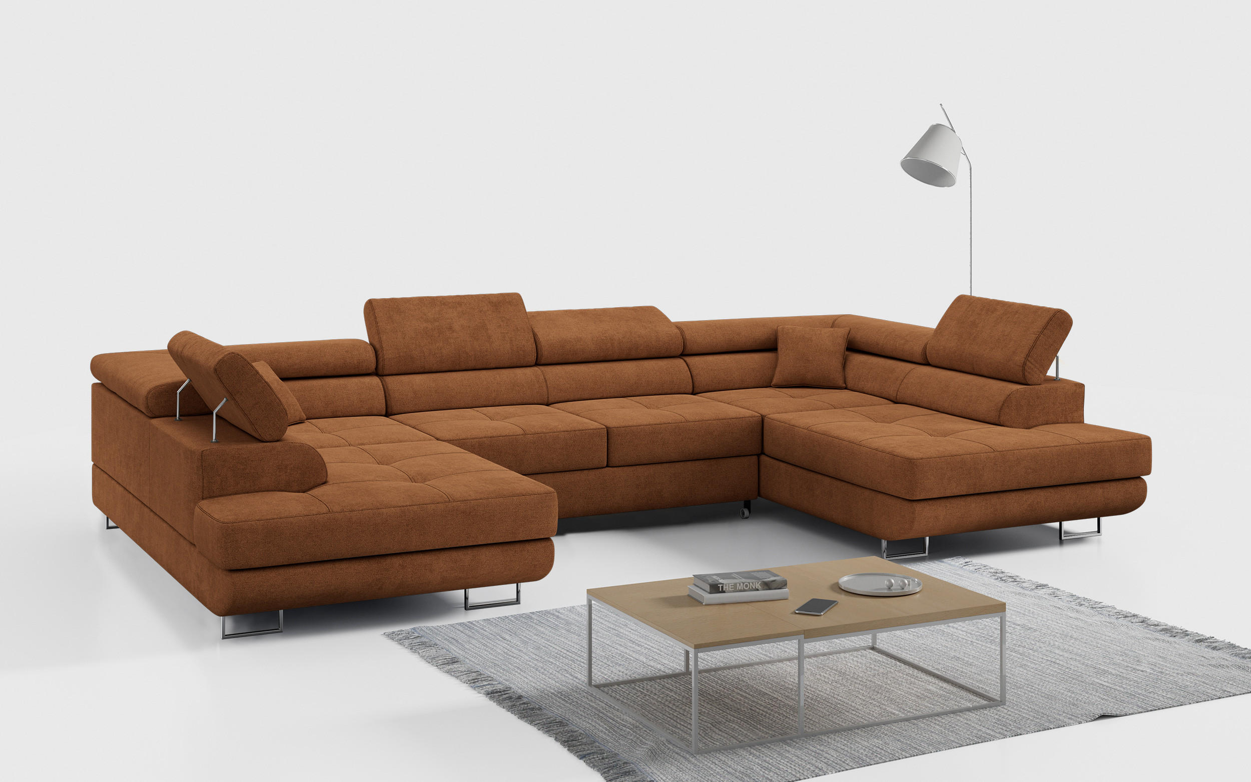 WOHNLANDSCHAFT GUSTAW U Orange Struktur - Silberfarben/Orange, Textil/Metall (340/55/205cm) - MKS