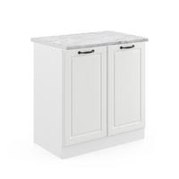 SPÜLENUNTERSCHRANK R-Line Weiß Landhaus 80 cm, AP Marmor - Weiß, Holzwerkstoff (80/81.6/60cm) - Vicco