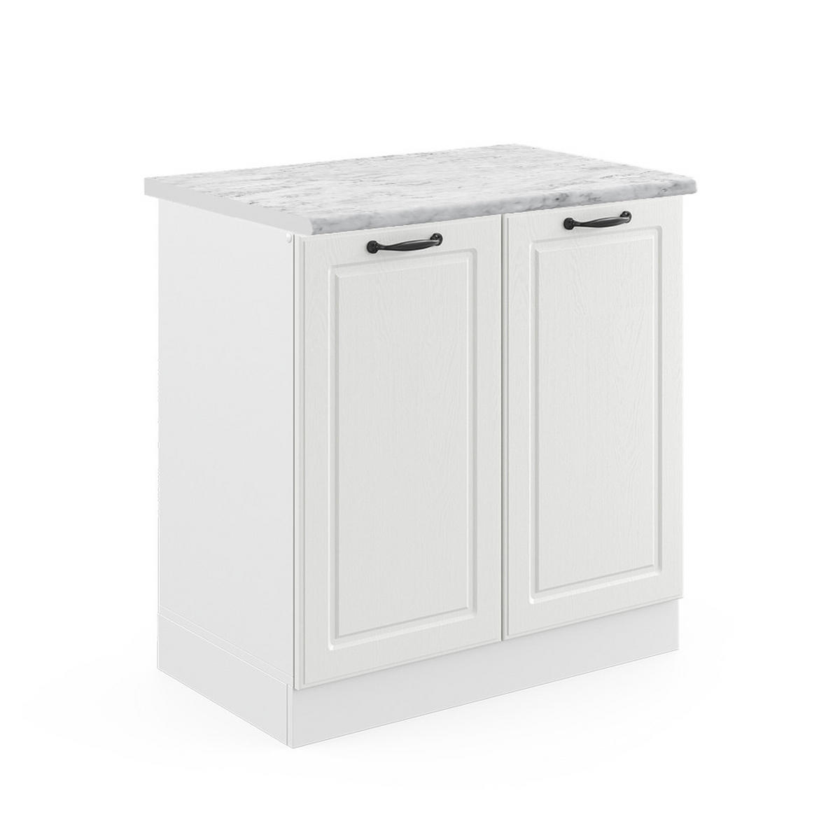 SPÜLENUNTERSCHRANK R-Line Weiß Landhaus 80 cm, AP Marmor - Weiß, Holzwerkstoff (80/81.6/60cm) - Vicco