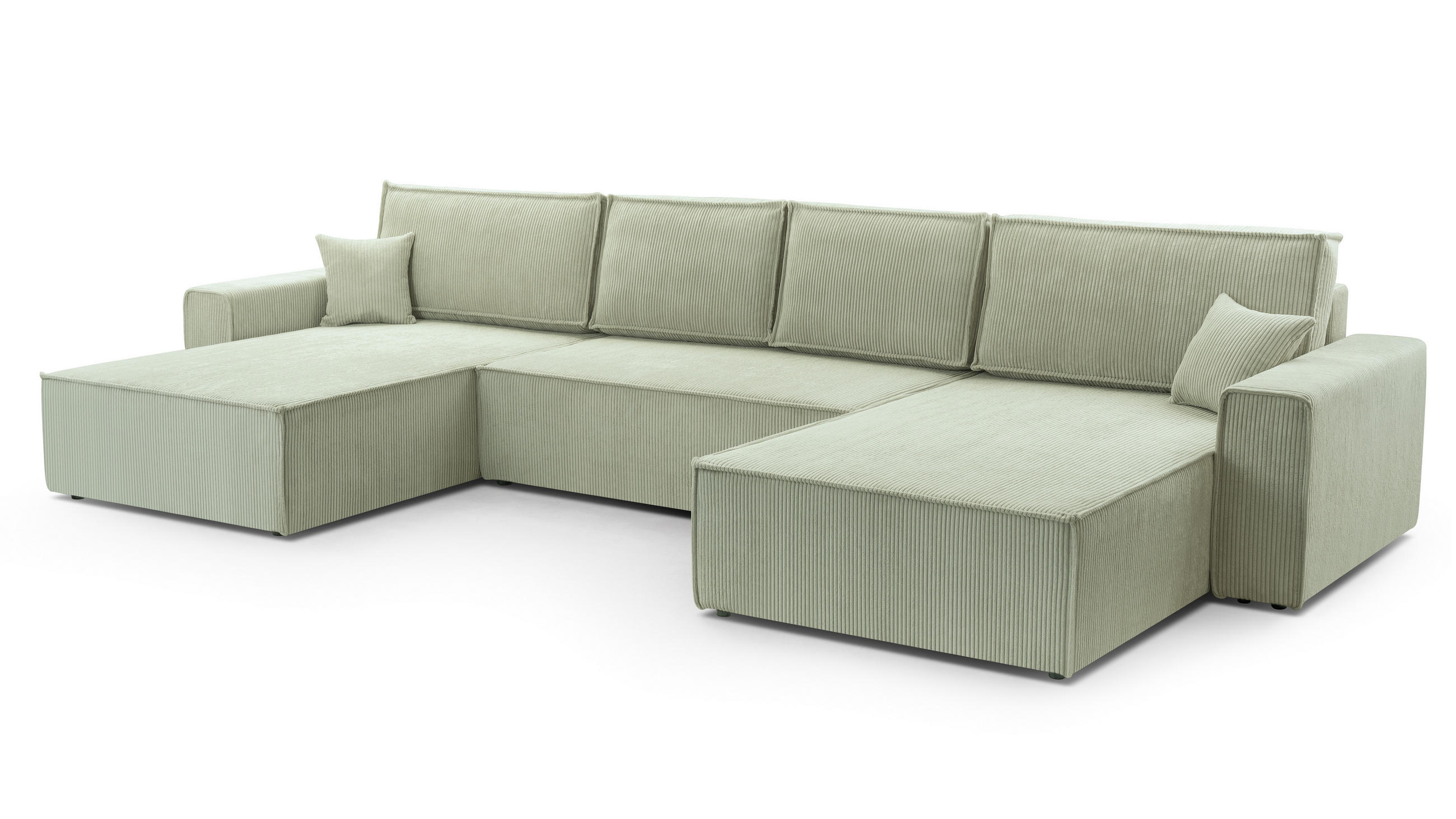 WOHNLANDSCHAFT Cedria Salbeigrün 389/145/85 cm mit Schlaffunktion - Schwarz/Grün, Kunststoff/Textil (389/85/145cm) - AX Living