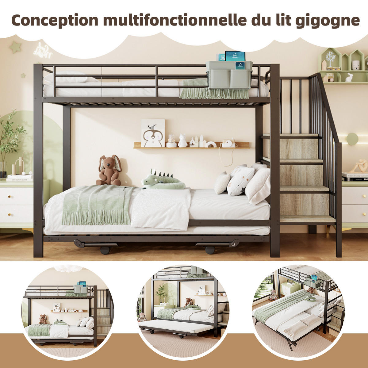 ETAGENBETT Eisen Schwarz - Schwarz, Metall - Raumix