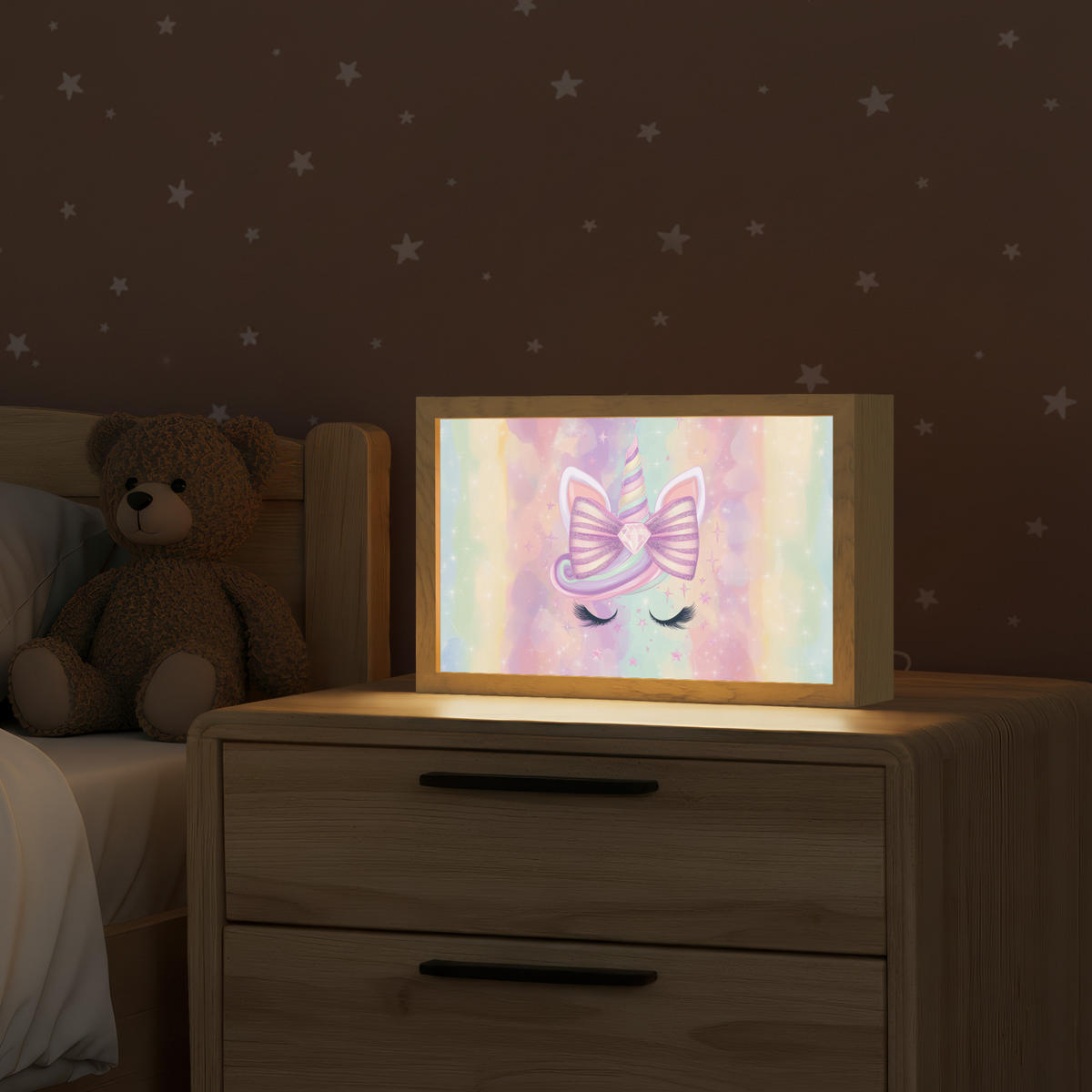 NACHTTISCHLAMPE Einhorn - Glitzer - Regenbogen - Pastell 30x20 cm - Hellrosa, Holzwerkstoff (8/30/20cm)