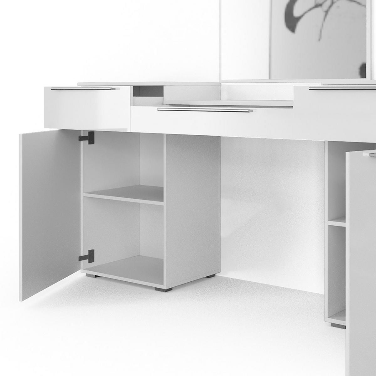 SCHMINKTISCH Lilli Weiß 190 cm mit Bank - Weiß, Holzwerkstoff (190/90/39cm) - Vicco
