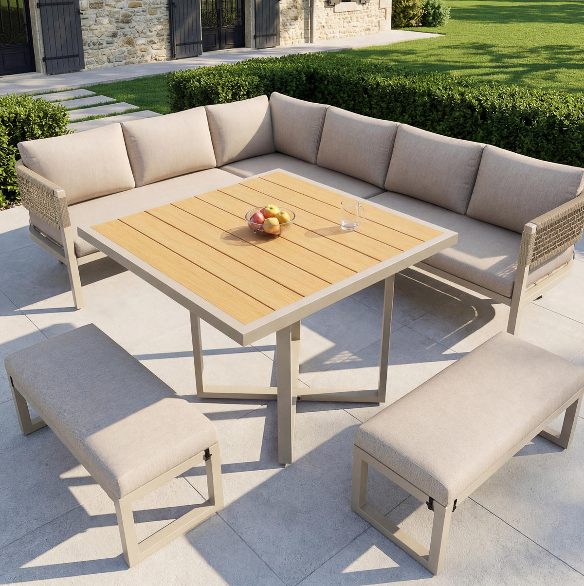 LOUNGEGARNITUR aus Metall & Kunststoffholz 110x58x78cm Beige - Beige, Metall - Modfu