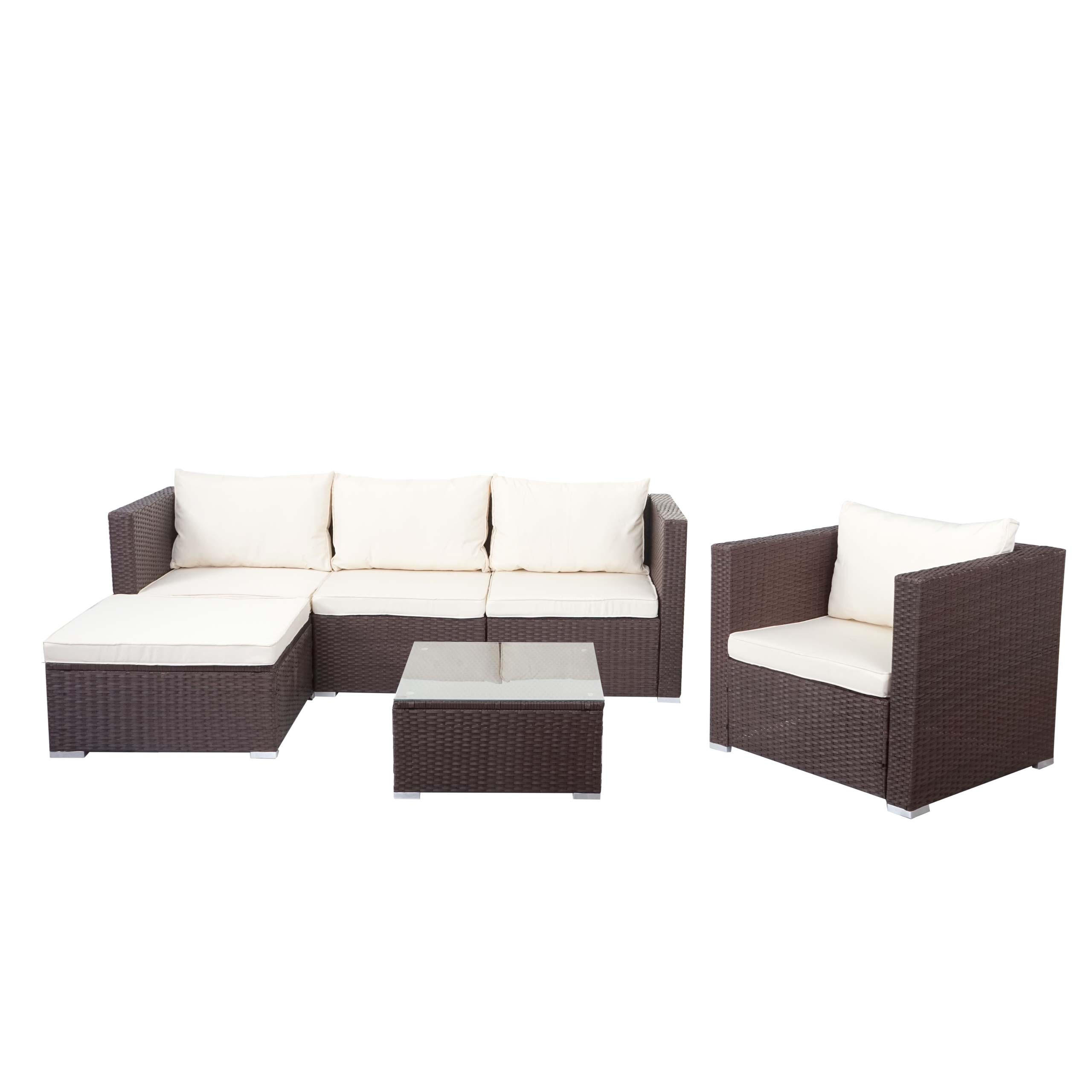 POLY-RATTAN-GARNITUR Braun, Cremeweiß - Braun/Weiß, Kunststoff - MCW