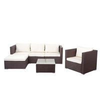 POLY-RATTAN-GARNITUR Braun, Cremeweiß - Braun/Weiß, Kunststoff - MCW