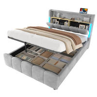 POLSTERBETT 140/200 cm mit LED-Beleuchtung, USB- und Typ-C-Anschluss, hydraulischem Stauraum und Samtbezug, Grau - Grau, Textil (140/200cm) - Redom