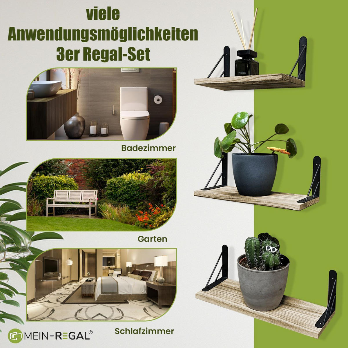 WANDREGAL SAM Massivholz 3er-Set - Naturfarben, Holz (15/14/42cm) - Mein-Regal