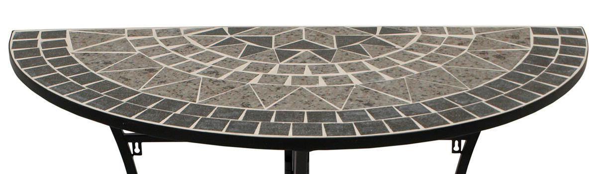 WANDTISCH Derby halbrund mit Mosaik-Tischplatte grau/weiss - Gestell aus schwarz pulverbeschichtetem Eisen - Schwarz, Metall (45/90/75cm) - TPFGarden