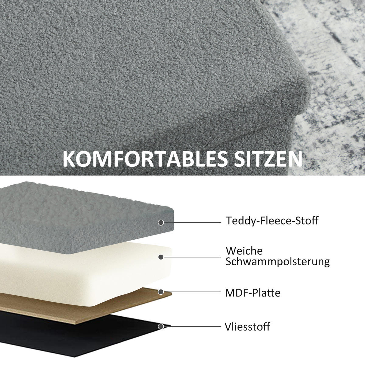 SITZBANK mit Stauraum, faltbar Polsterbank, Bettbank mit Samtoptik, Sitztruhe - Dunkelgrau, Textil (38/38/76cm) - HOMCOM